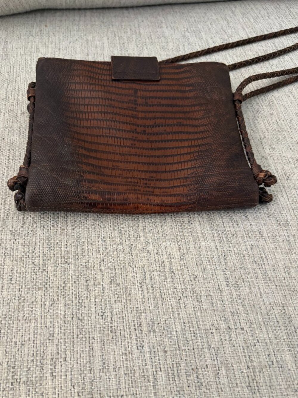 Vintage Brahmin Mojito Braided Strap Crossbody Reptile Embossed Leather Dk Brown - Picture 8 of 14